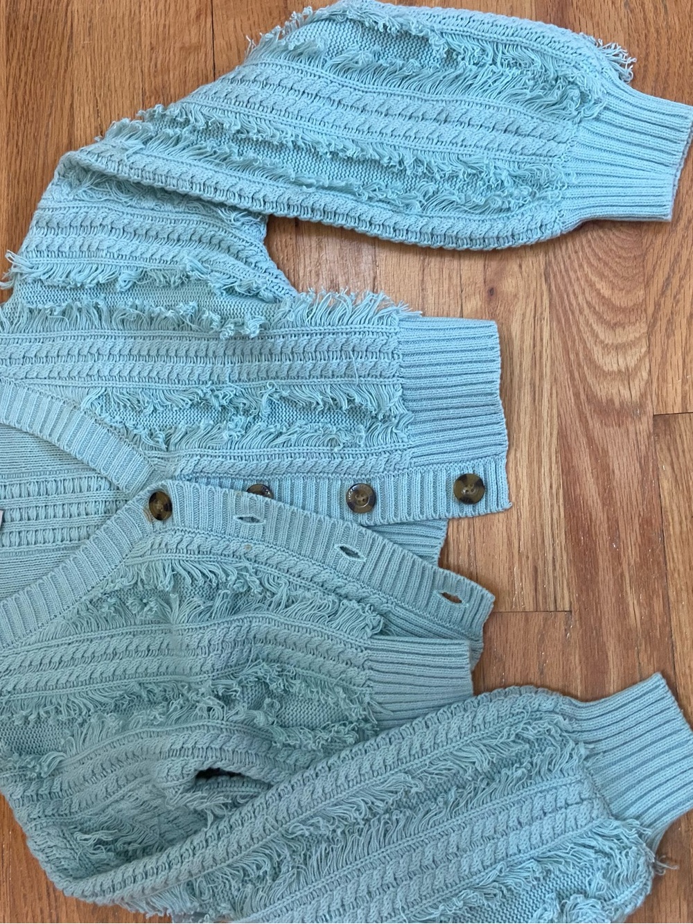 Habitual Light Aqua Frayed Knit Button-Front Cardigan
